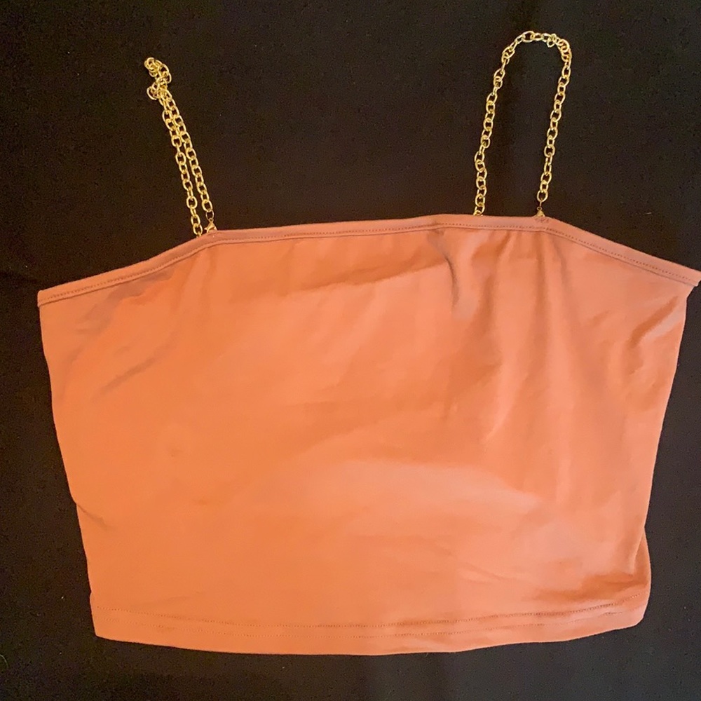 Blush Crop tank top with gold chain straps. Never worn. Size L